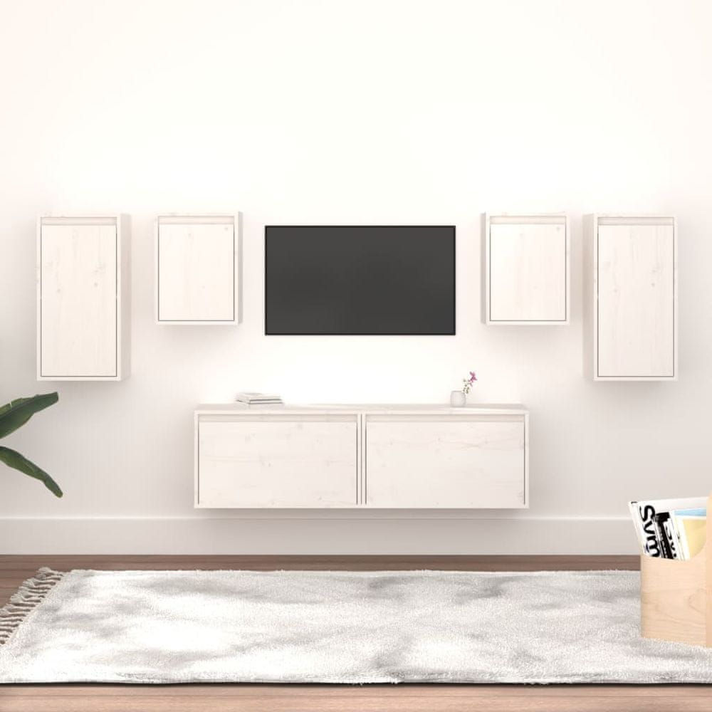 Vidaxl TV skrinky, 6 ks, biele, masívne borovicové drevo